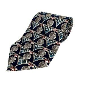 Oscar De La Renta Tie Mens Navy Medallion 100% Silk Necktie Woven Made in Italy